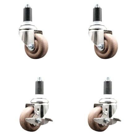 Service Caster 3 Inch 316SS High Temp Glass Filled Nylon 1-3/8 Inch Stem Caster Brake SCC, 2PK SCC-SS316EX20S314-GFNSHT-2-TLB-2-138